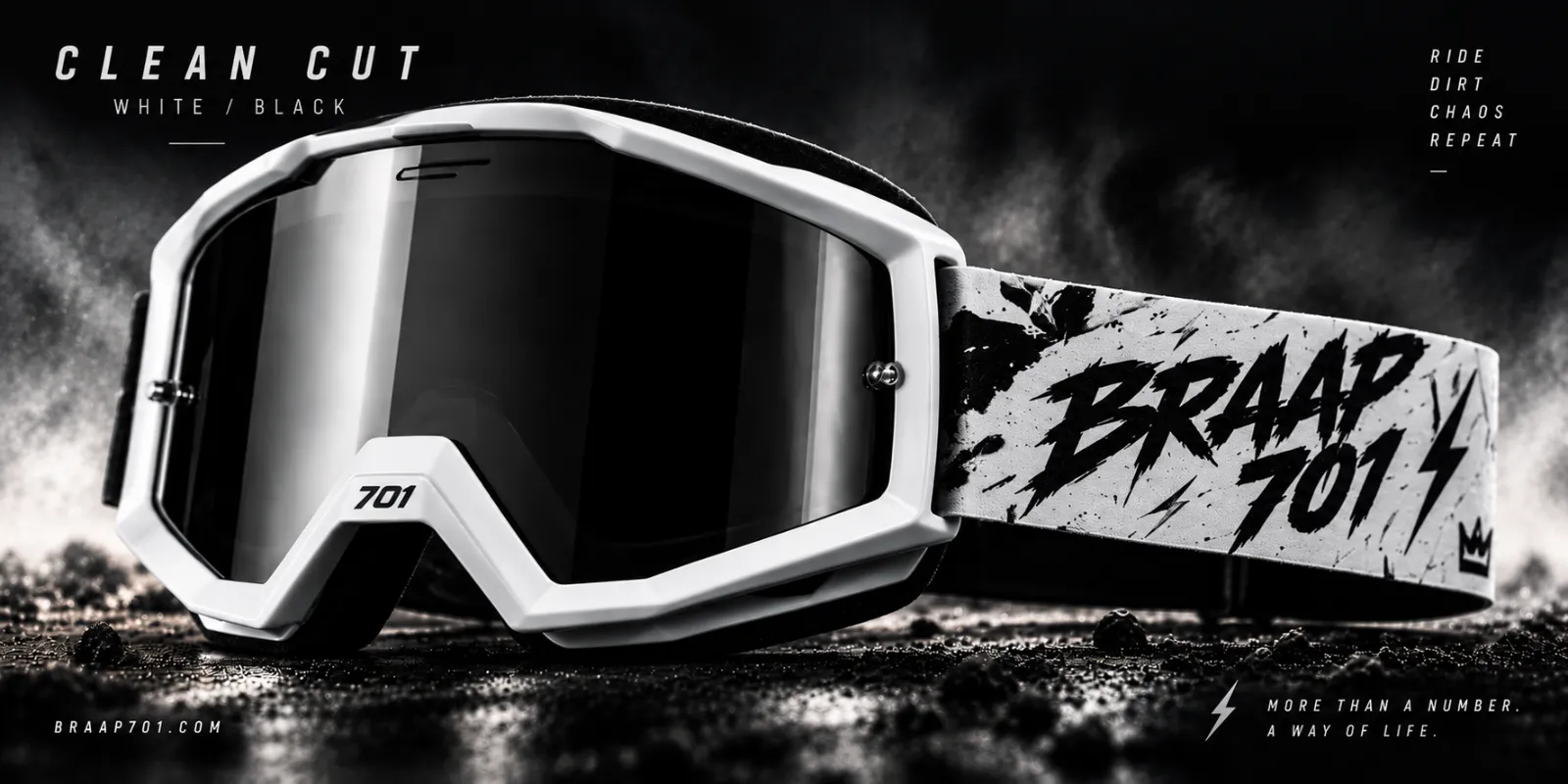 Braap 701 goggles — Clean Cut White / Black